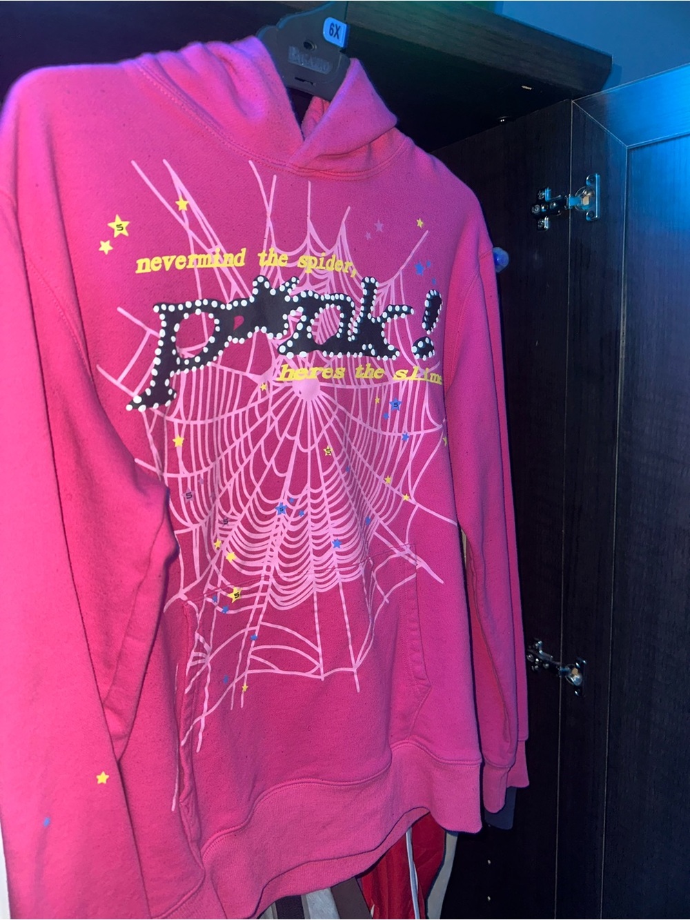 Hot Pink Spiderweb Graphic Hoodie with Studded 'Freak' Text